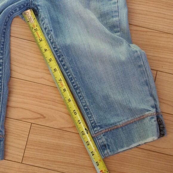 Industrial Cotton Medium Wash Denim Capri Jeans with Exposed Stitching Size 3 - Picture 12 of 13